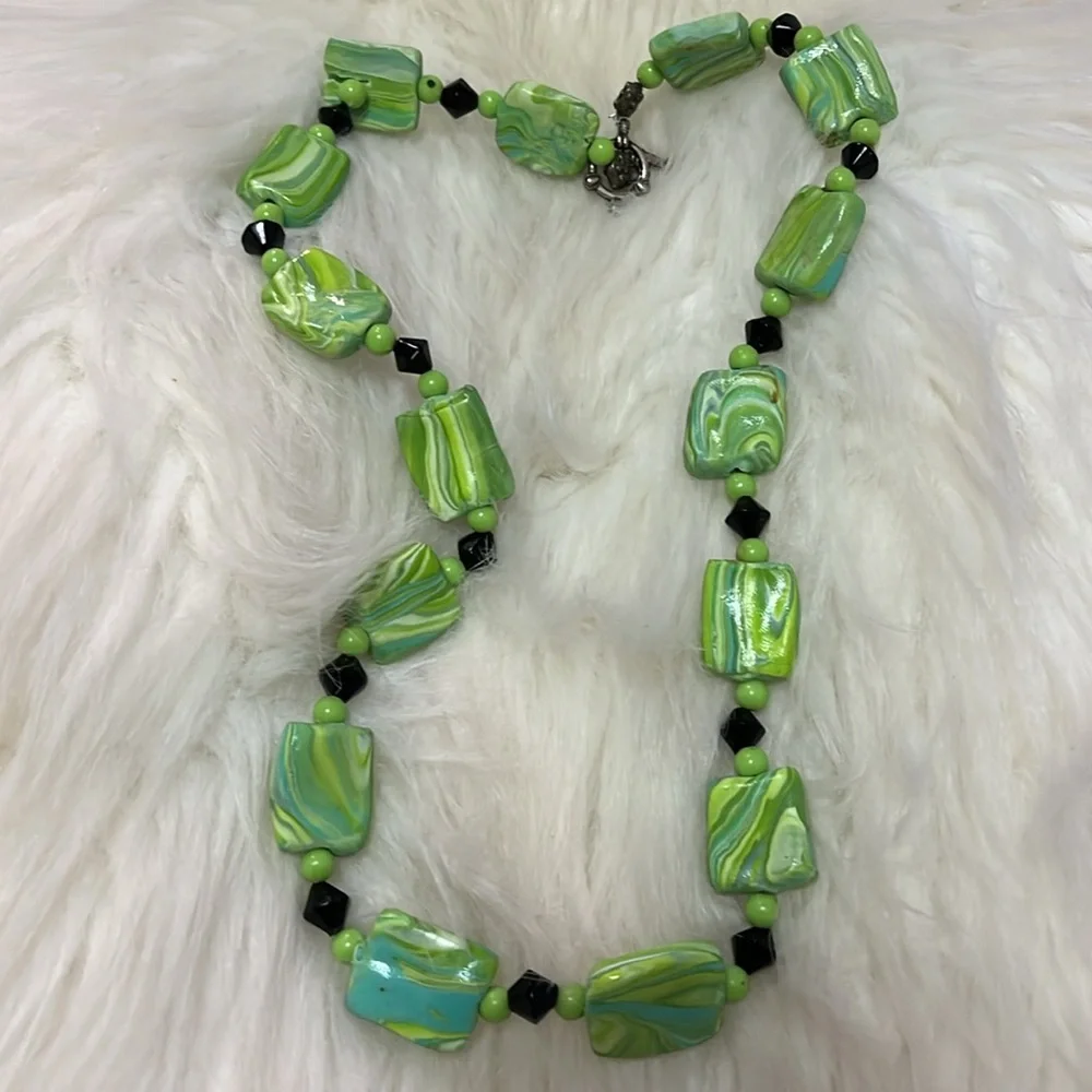 Green, White, & Black Handmade Necklace